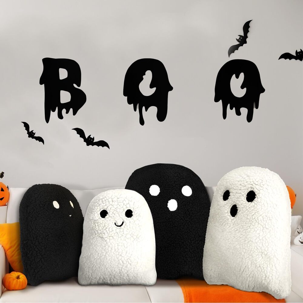 9492 4 Pcs Halloween Ghost Pillows Cute Plush Boo Ghost Throw Pillows Black